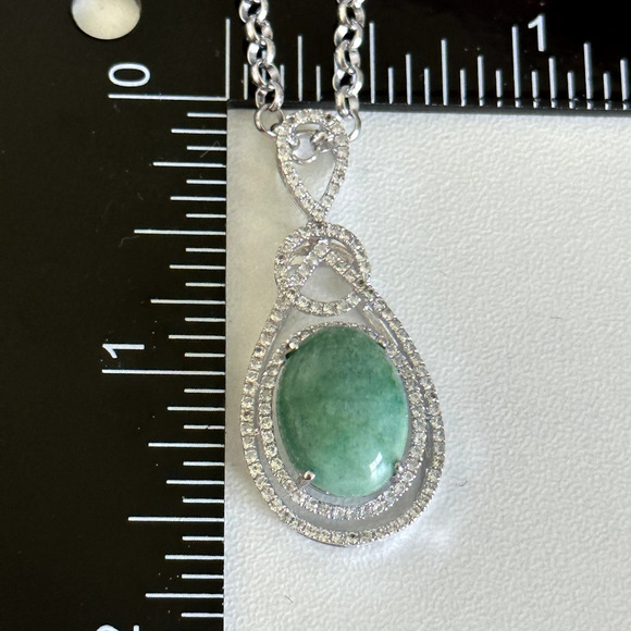 925 Sterling Silver Natural Emerald & White Sapphire Pendant Necklace $1,050 - Picture 10 of 10